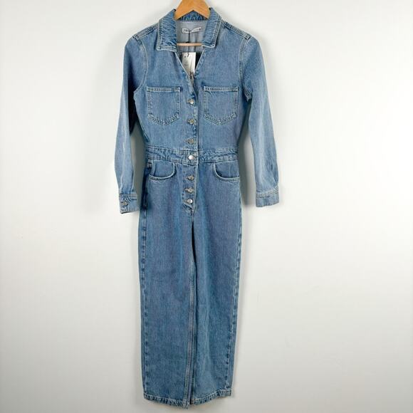 NWT Zara‎ Denim Long Sleeve Jumpsuit - Picture 1 of 8